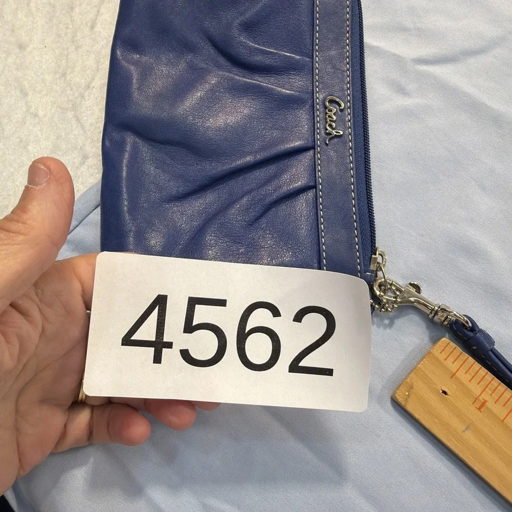 COACH Royal Blue Leather Pleated Top-Zip Wristlet Wallet Purse‎